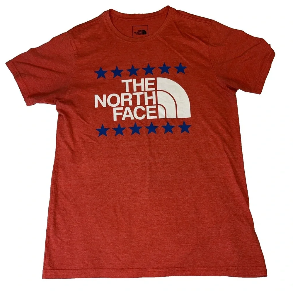 The North Face Men's Lot Tee Shirts Medium Top Green Red Logo Stars - Picture 5 of 8